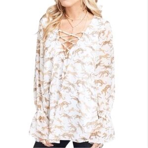 Show Me Your MuMu Lace Up Leopard Cat Tunic Blouse